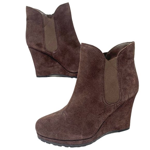 VANELI‎ Jara Chocolate Suede High Wedge Zip Booties - Picture 4 of 11
